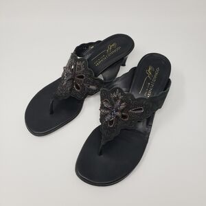 Donald J Pliner Black Embroidery Sandals